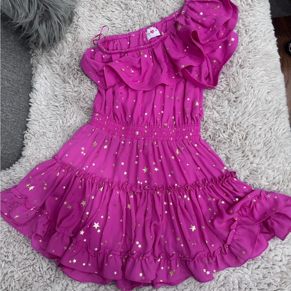 Buddy Love Hot Pink One-Shoulder Ruffle Dress with Star Accents Size Small - Picture 3 of 6